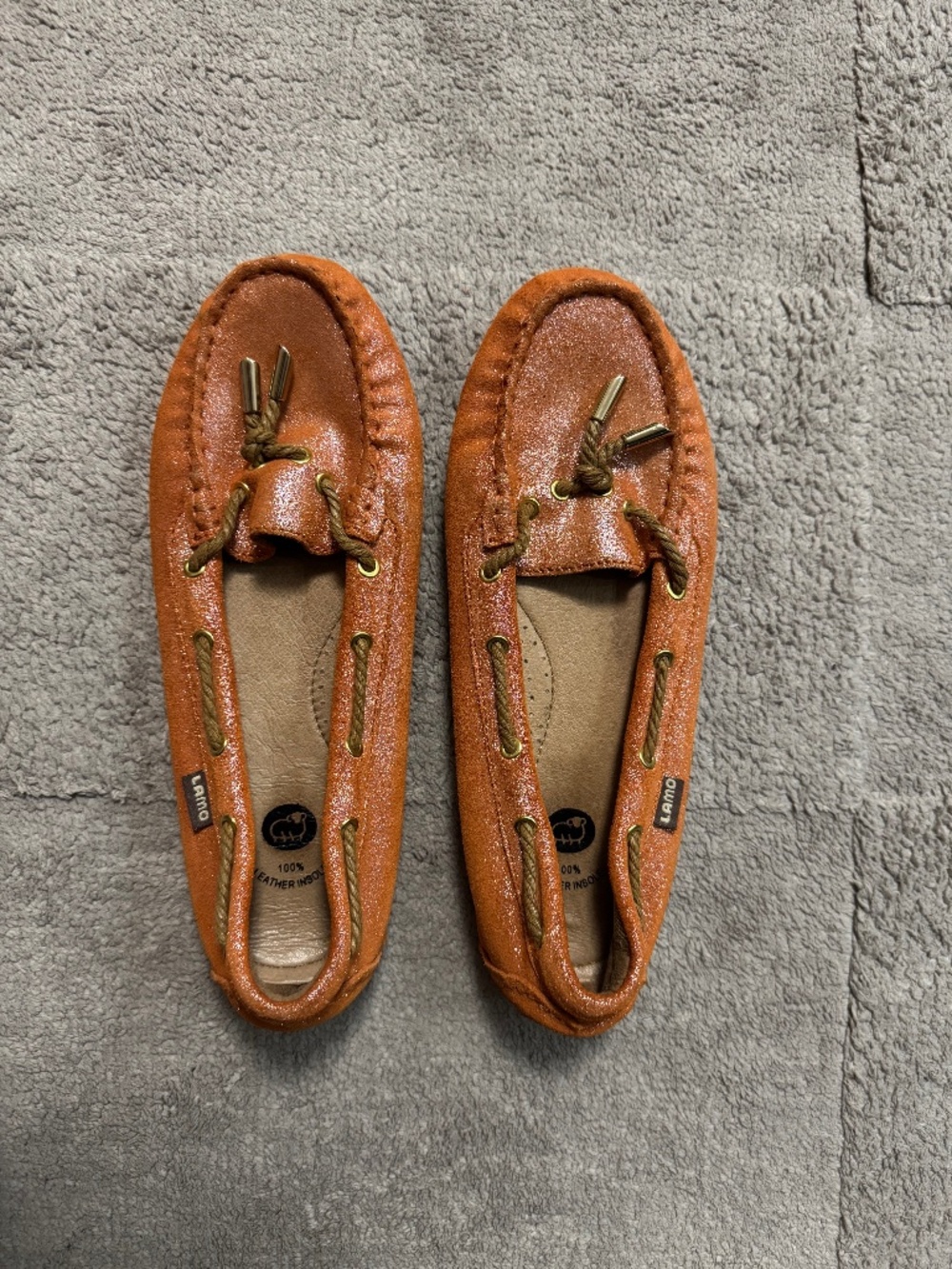 Women's LAMO Slip On Flats, Orange, Size US 7, Excellent Condition